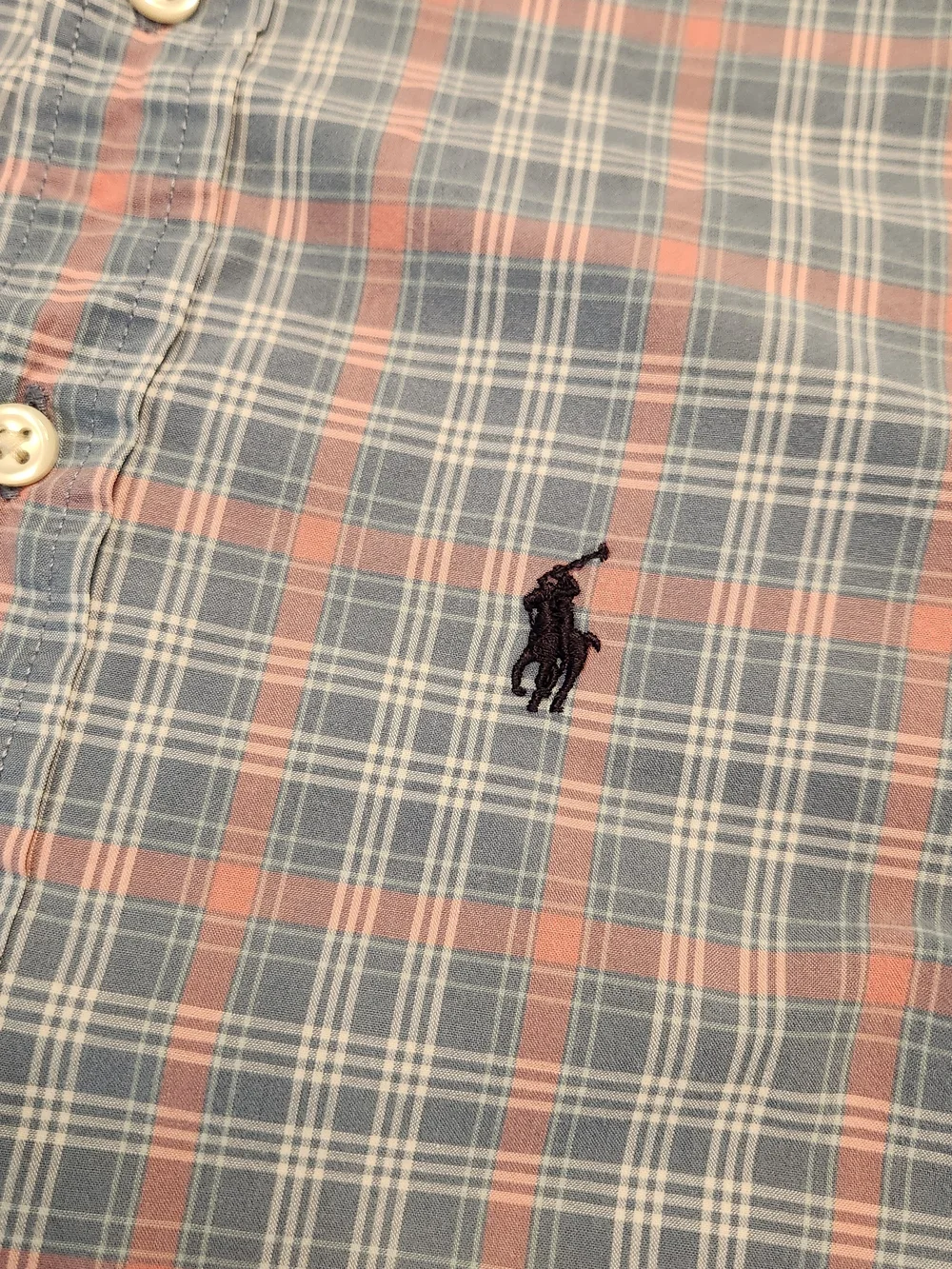 Ralph Lauren Boys Kids Size M 8-10 Plaid Blue Pink Button-Down Shirt Polo Pony